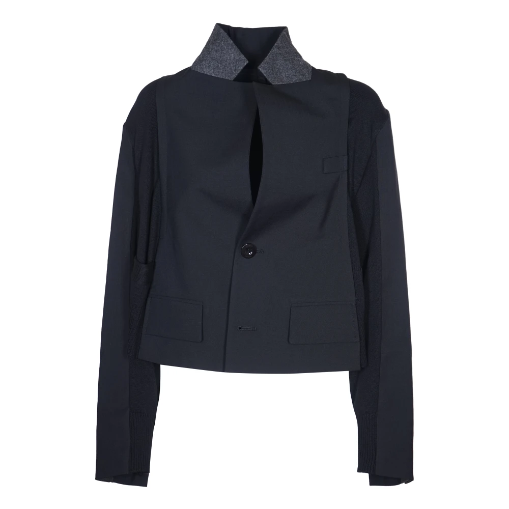 Sacai Zwarte Gebreide Jas Black Dames