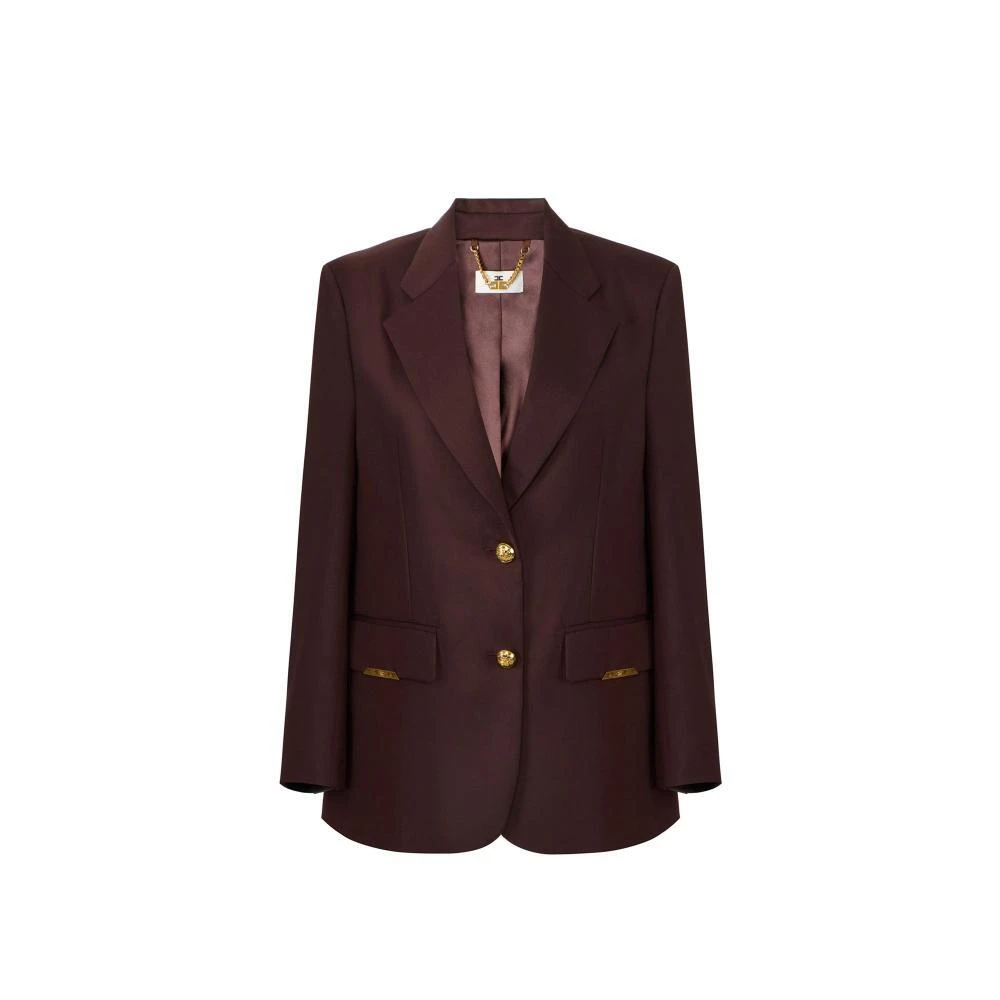 Elisabetta Franchi Brown Blazers, Female, Xs, Cool Wool Jacket With Jewel Plaques
