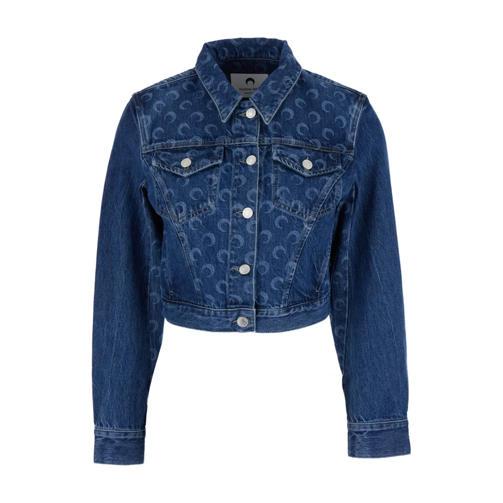 Marine Serre Denim Logo Jack Blauw Katoen Klassiek Blue Dames