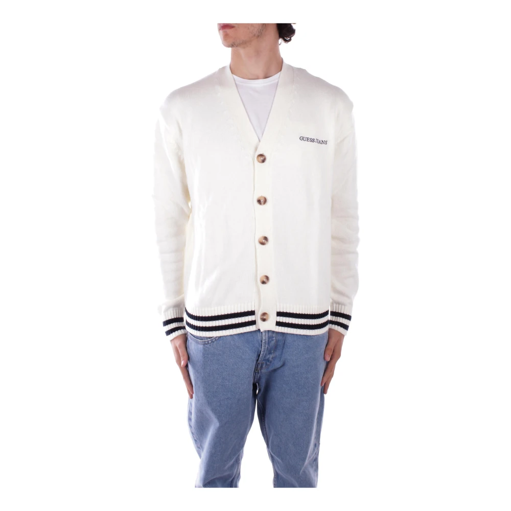 Guess Witte Cardigan met Logo en Knoopsluiting White Heren