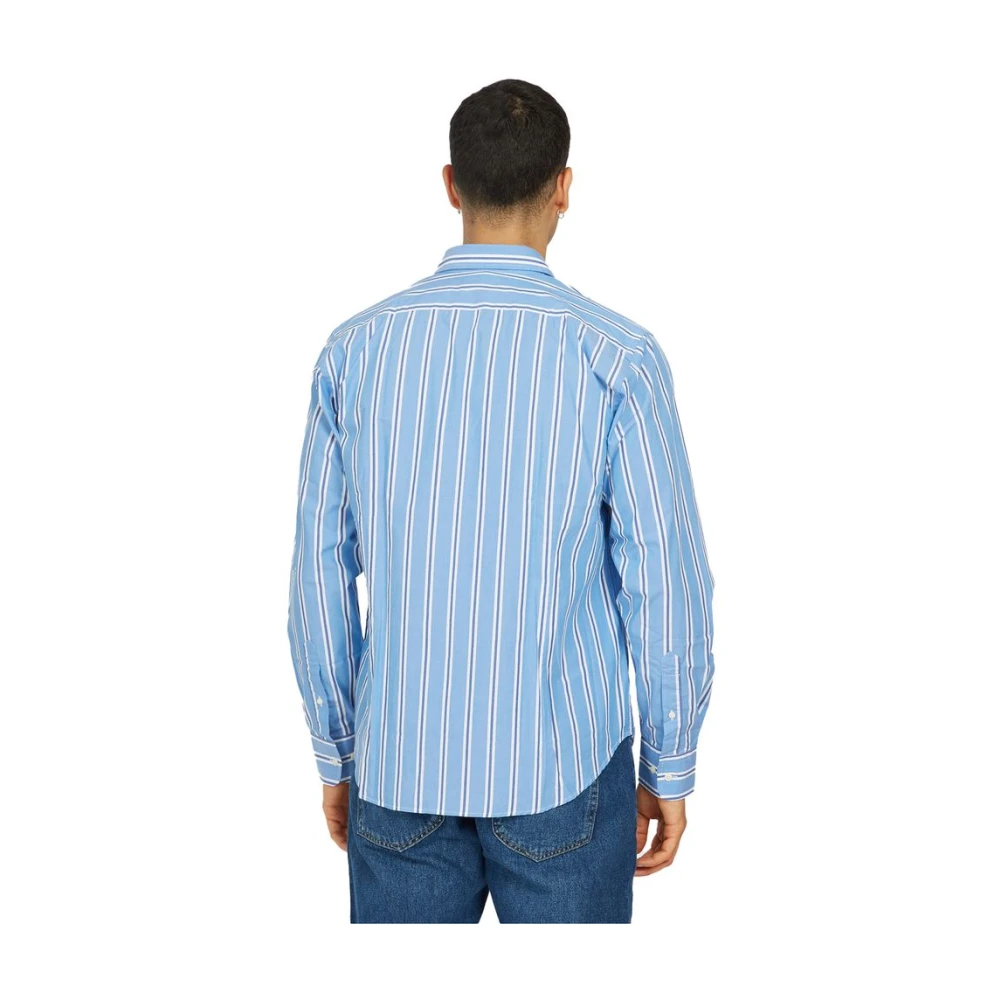 LA MARTINA Elegant Gestreept Katoenen Popeline Overhemd Blue Heren