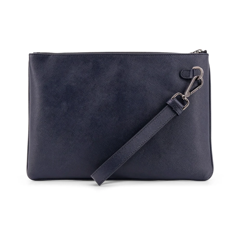 Kiton Leren Clutch met Frontaal Logo Blue Heren