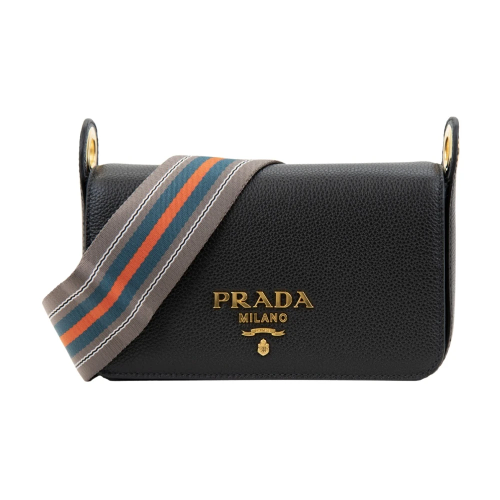 Prada Women's Black Leather Shoulder Bag Magnetic Button - Cross Body Bags - One Size - Bags