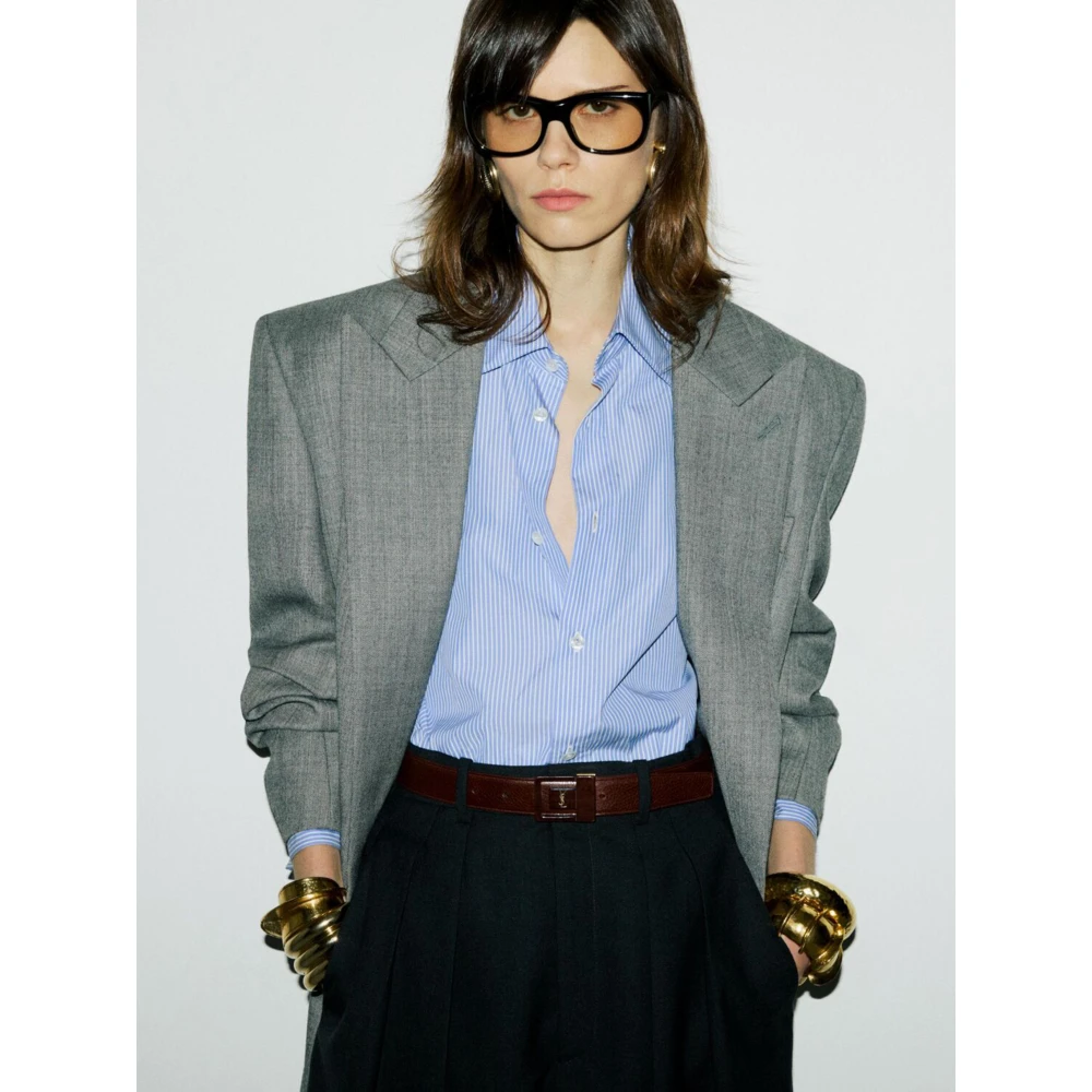 Saint Laurent Lichtblauwe Geborduurde Overhemd Blue Dames