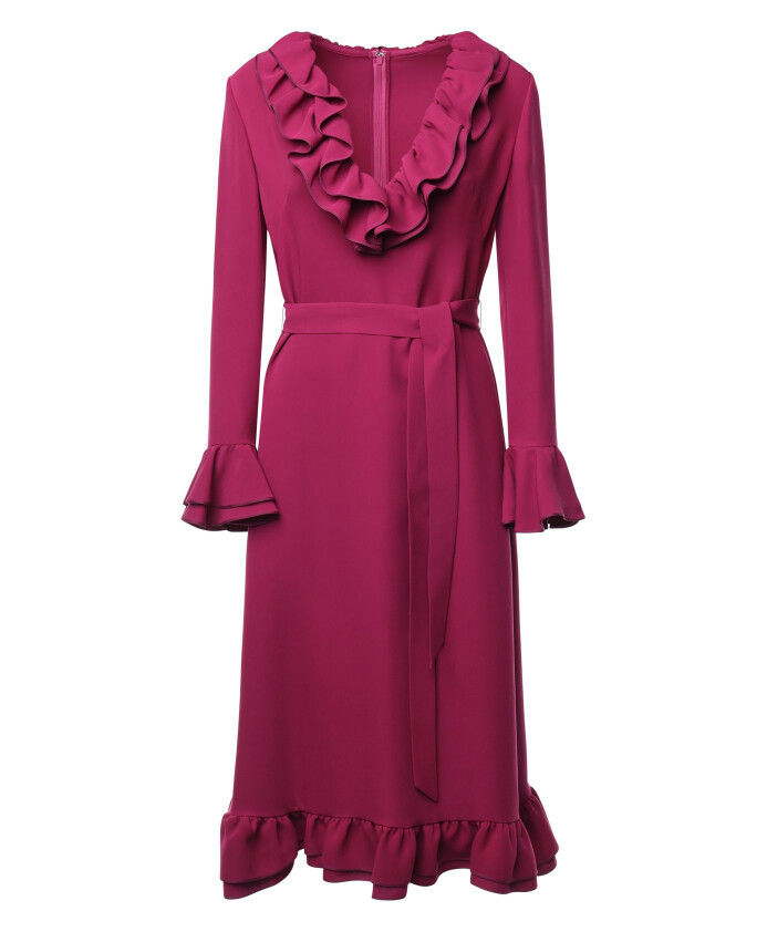 magenta-jurk-van-zijde-met-ruches