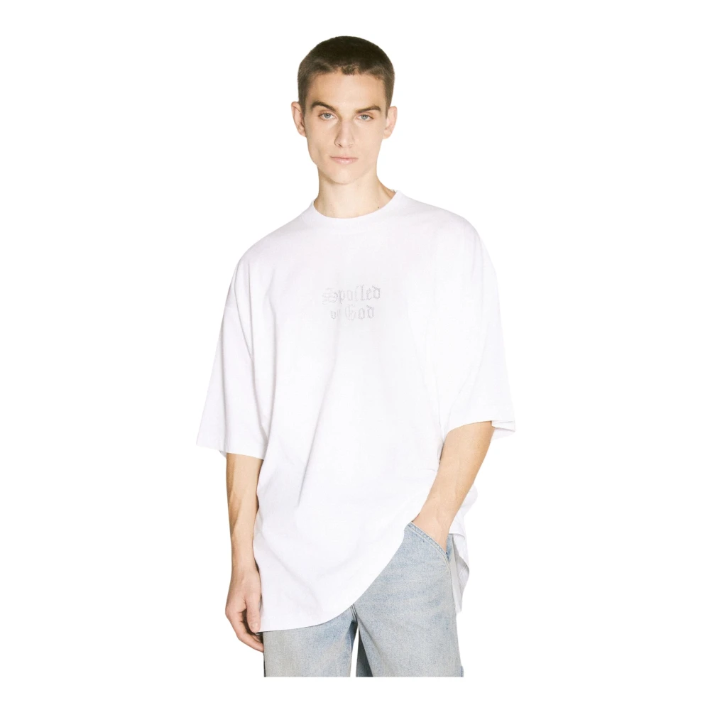 Vetements Kristalversierde Crewneck T-shirt White Heren