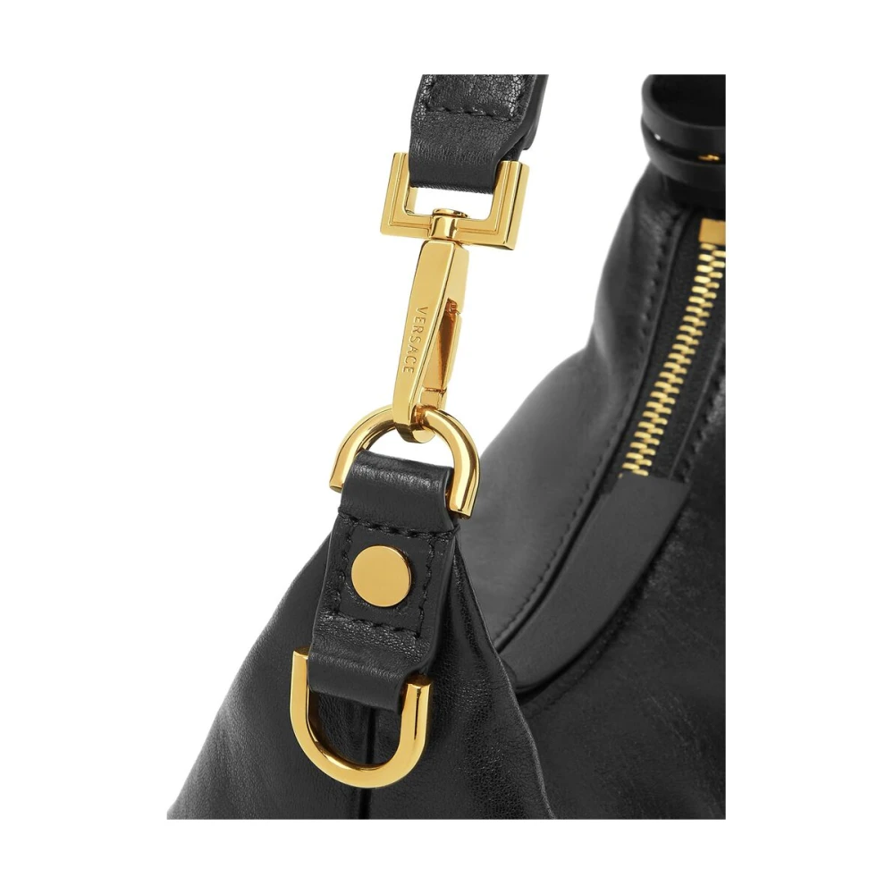 Versace Zwarte Leren Schoudertas met Rits Black Dames
