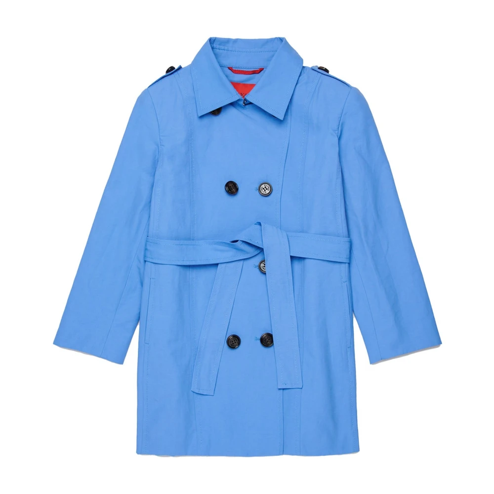 Max & Co Blue Light Jackets, Female, 16 Y, Trench Doppiopetto In Cotone Tecnico