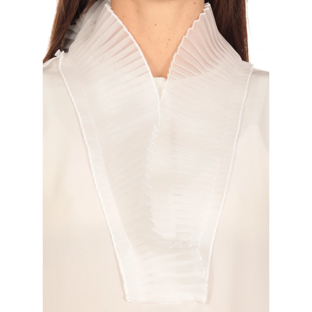 Antonelli Firenze Witte zijden blouse met geplooide details White Dames