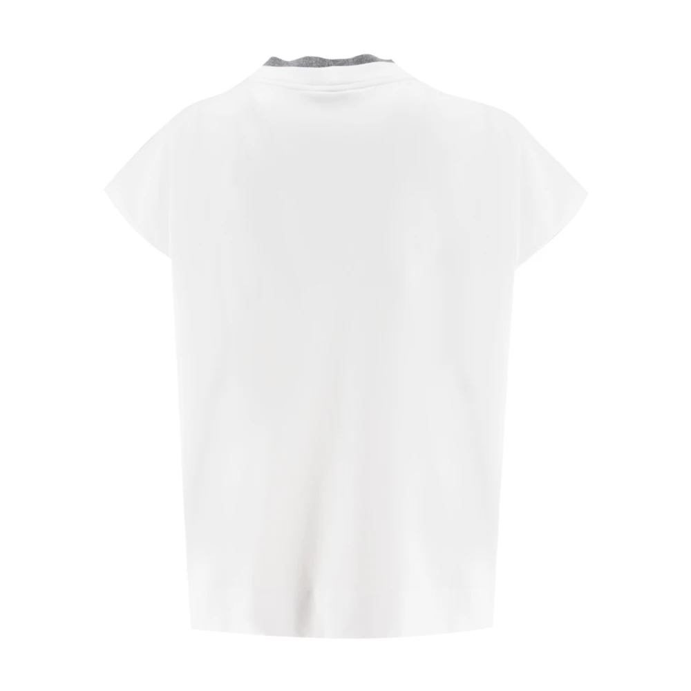 PESERICO Contrast Crew Neck Katoenen T-shirt White Dames