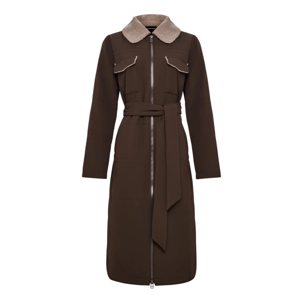Cesare Gaspari Gebelde lange jas met shearling kraag Brown Dames