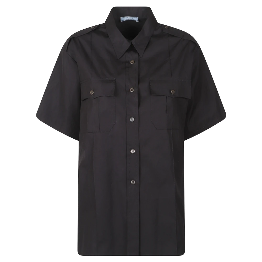 Prada Short-Sleeved Poplin Shirt - Female - Shirts - Black - M - Blouses & Shirts