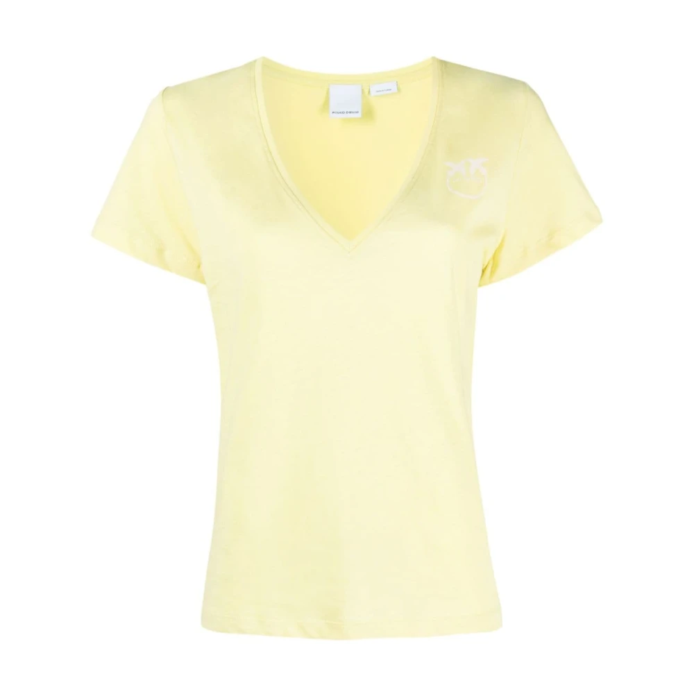 Pinko Gele Love Birds Print T-shirt Yellow Dames