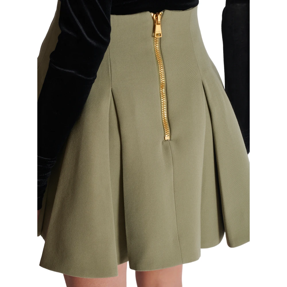 Balmain Korte geplooide rok in grain de poudre Green Dames
