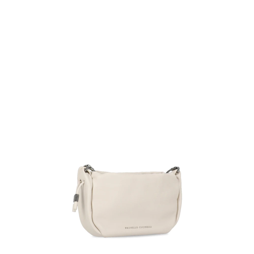 BRUNELLO CUCINELLI Ivoor Leren Schoudertas met Koordsluiting Beige Dames