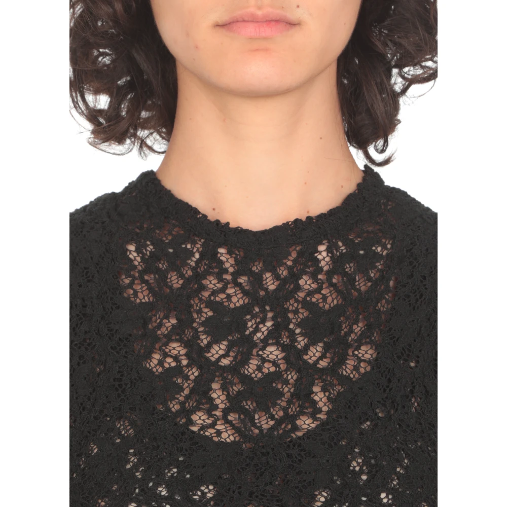 Jil Sander Zwart Kant Top Vrouw Ronde Hals Black Dames