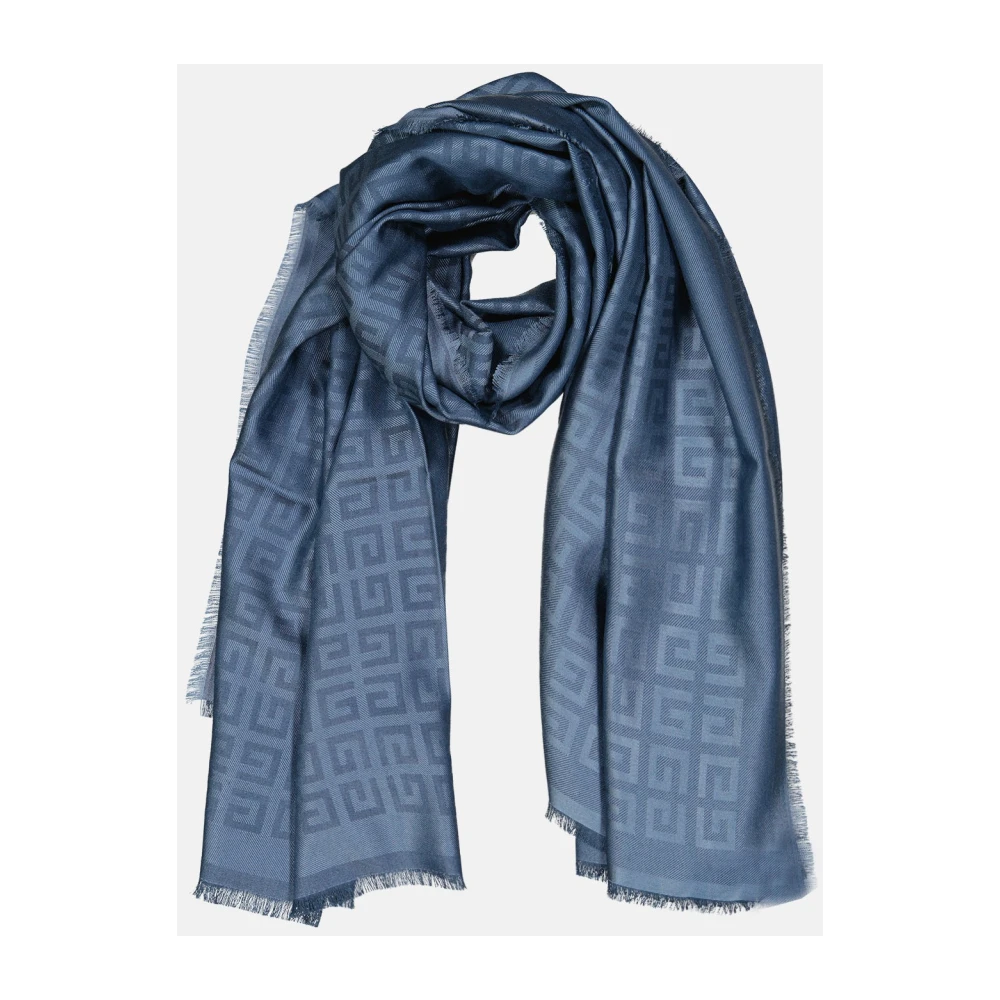 Givenchy Zijden 4G Sjaal met Franje Blue Dames
