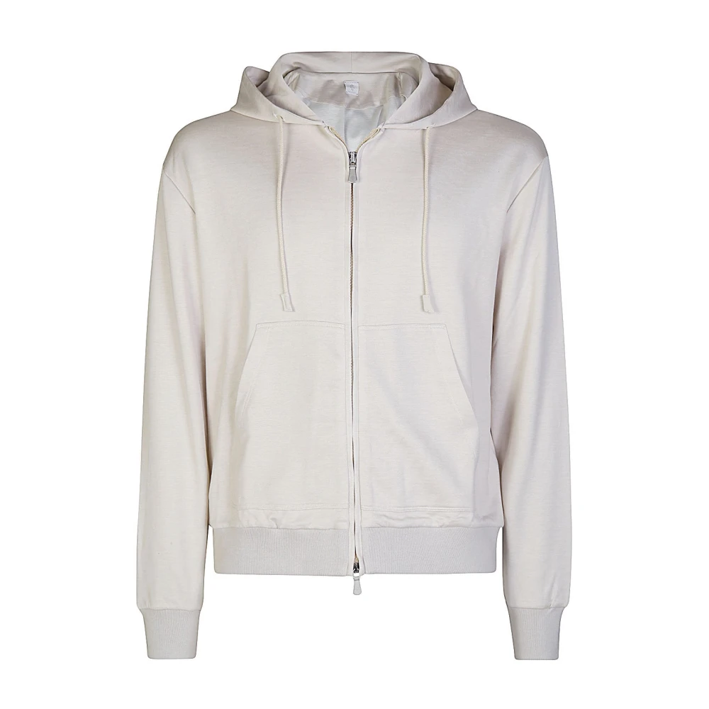 Eleventy Zijde Katoen Rits Hoodie Beige Heren