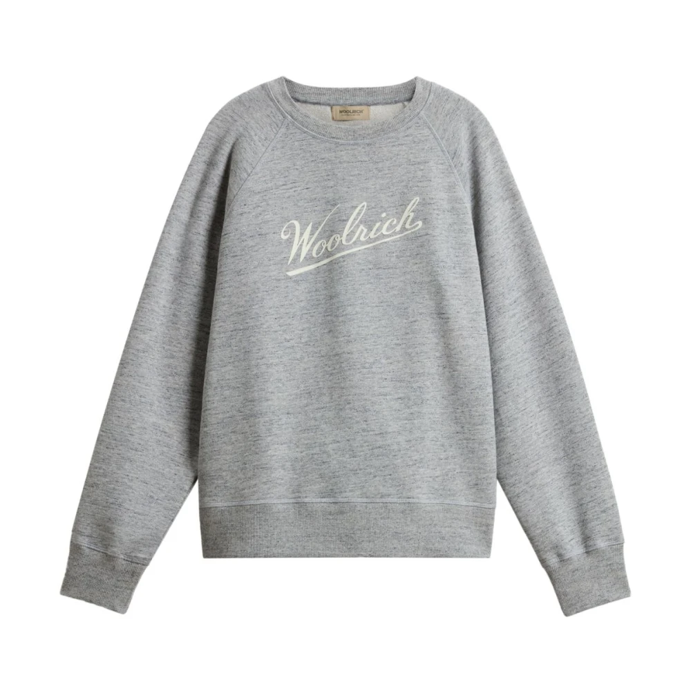 Woolrich Grijze Crew Neck Sweater met Logo Print Gray Dames