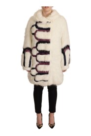 White Fur Long Sleeves Trench Coat Jacket