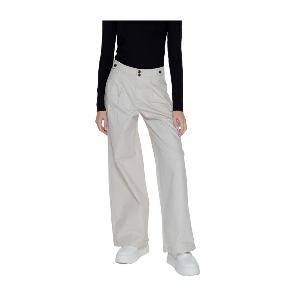 Only Wijde Plooi Beige Katoenen Broek Beige Dames