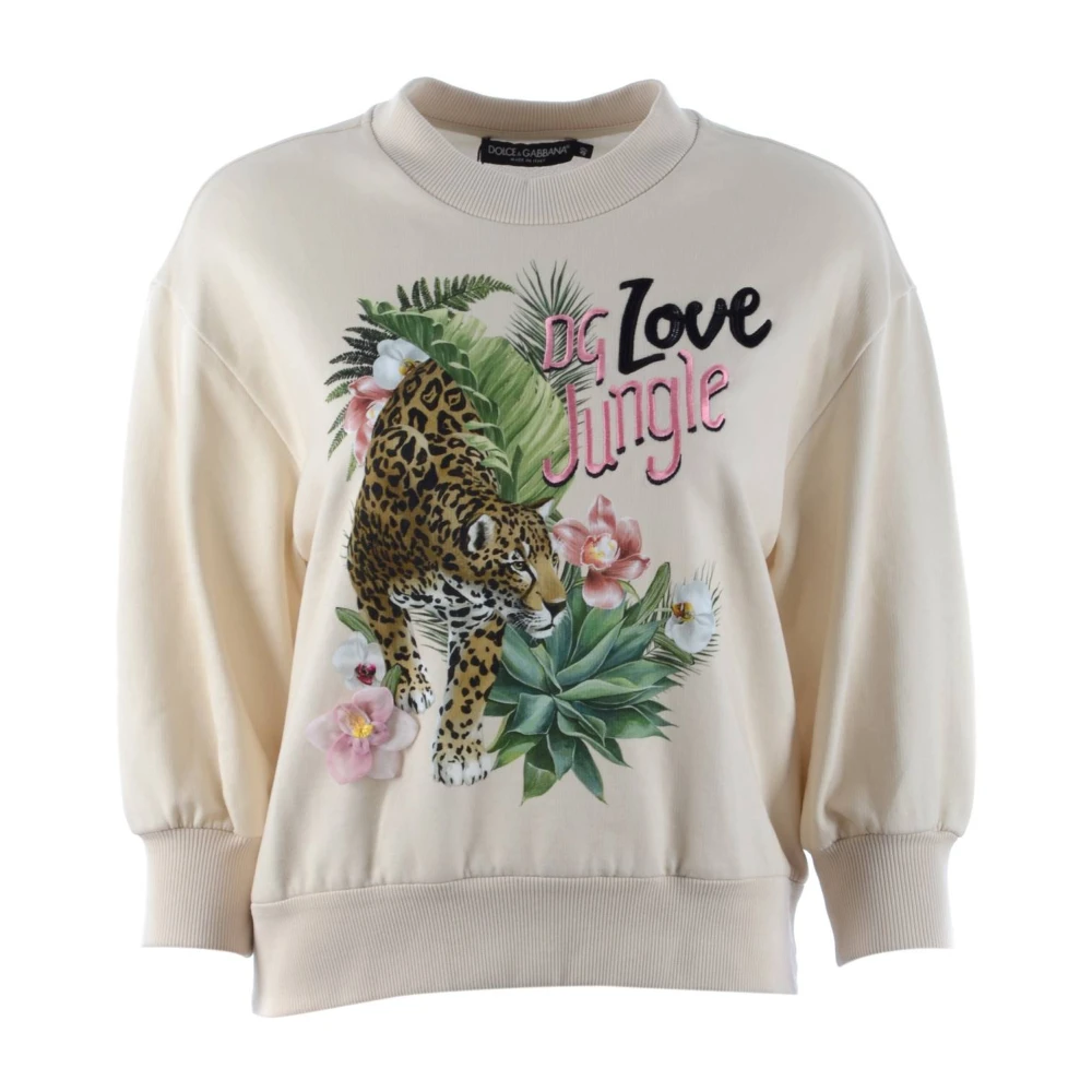 Dolce & Gabbana Katoenen Sweatshirt Upgrade Stijlvolle Casual Look Beige Dames