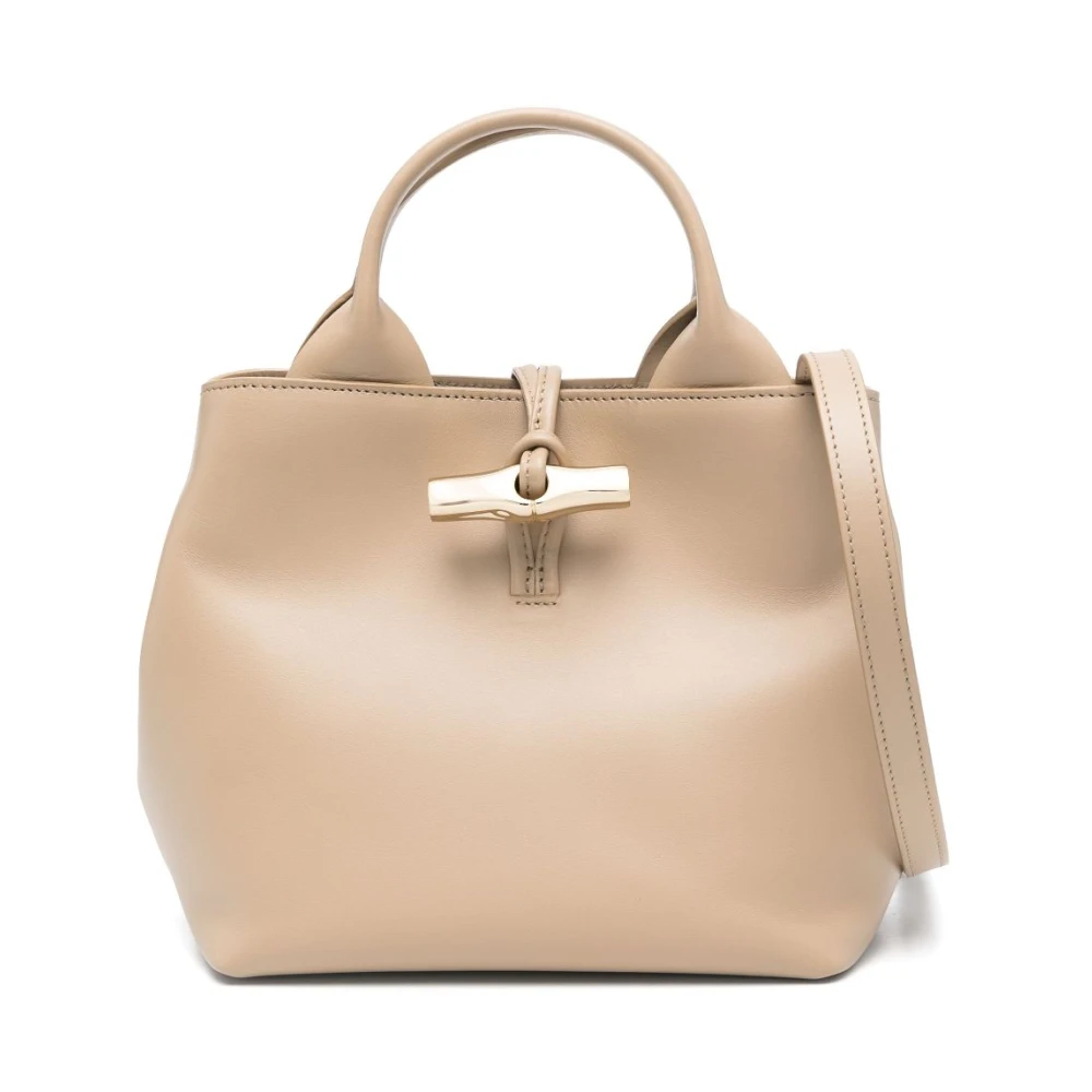 Longchamp Root Gold-Tone Calfskin Tassen Beige Dames