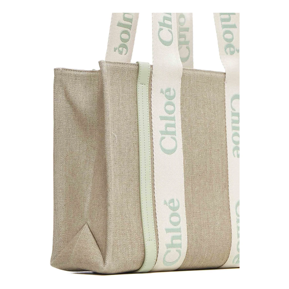 Chloé Beige Canvas Tote Bag met Lint Handvatten Beige Dames
