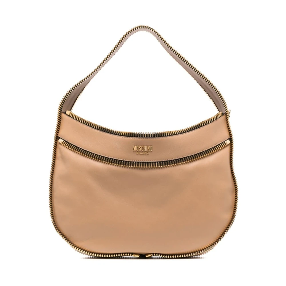 Moschino Bruine Kalfsleren Tas met Gebogen Rand Brown Dames