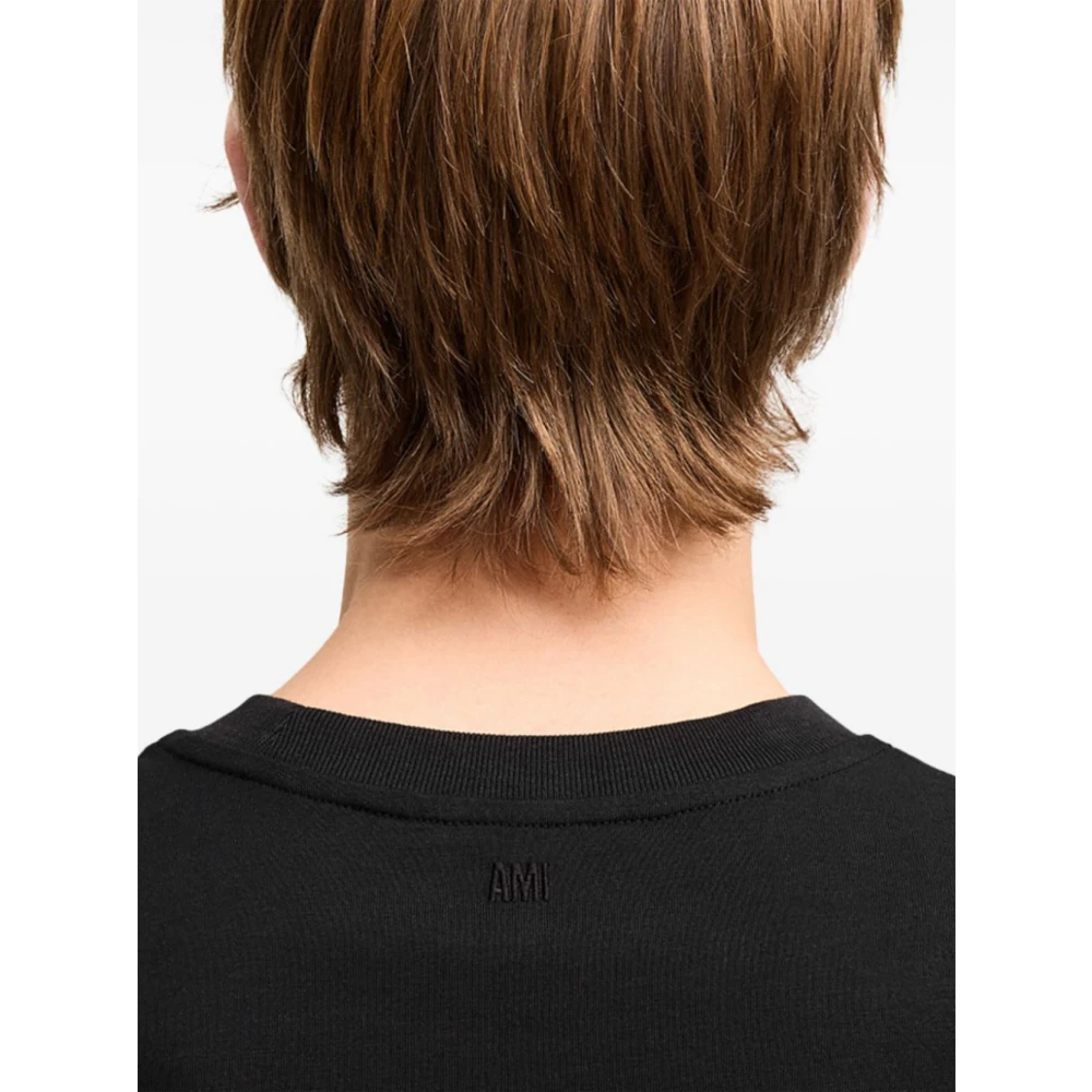 Ami Paris Zwarte Katoenen Jersey T-shirt met Ronde Hals Black Dames