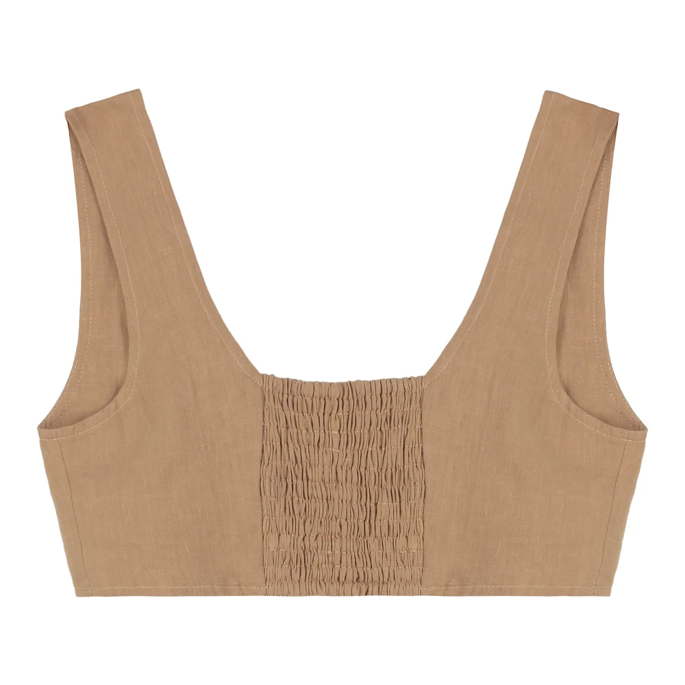 Le Kasha Geknipte Linnen Tanktop Beige Dames
