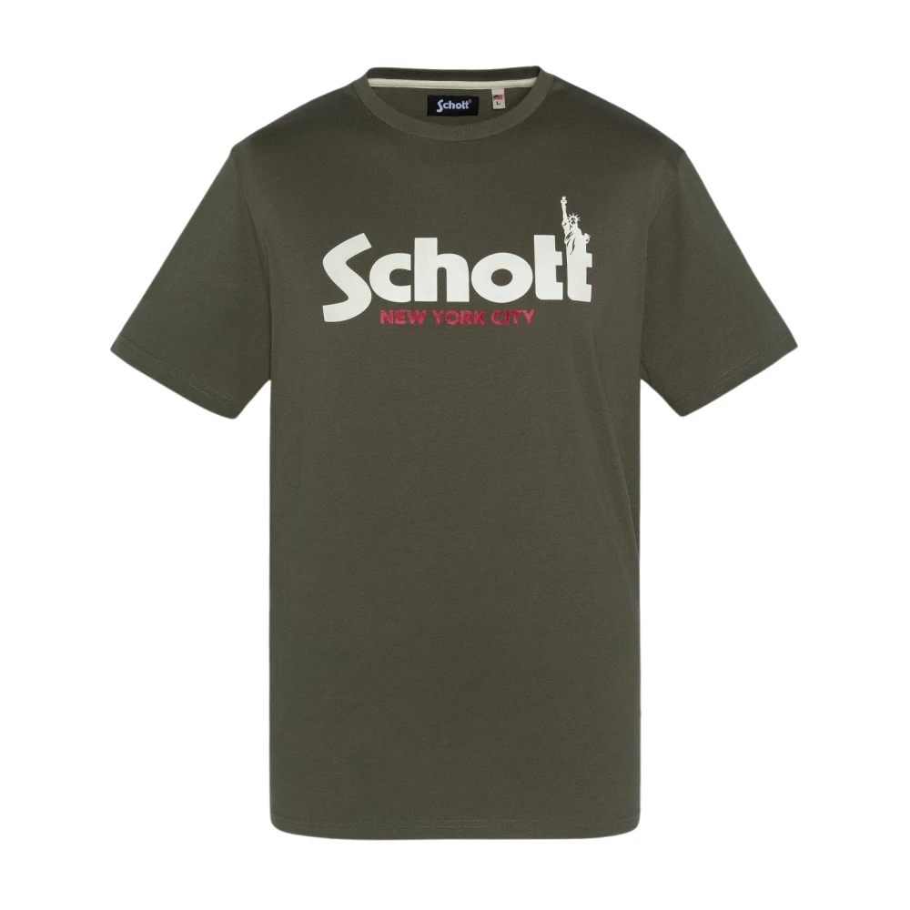 Schott NYC Groene Logo TShirt Ronde Hals Green Heren