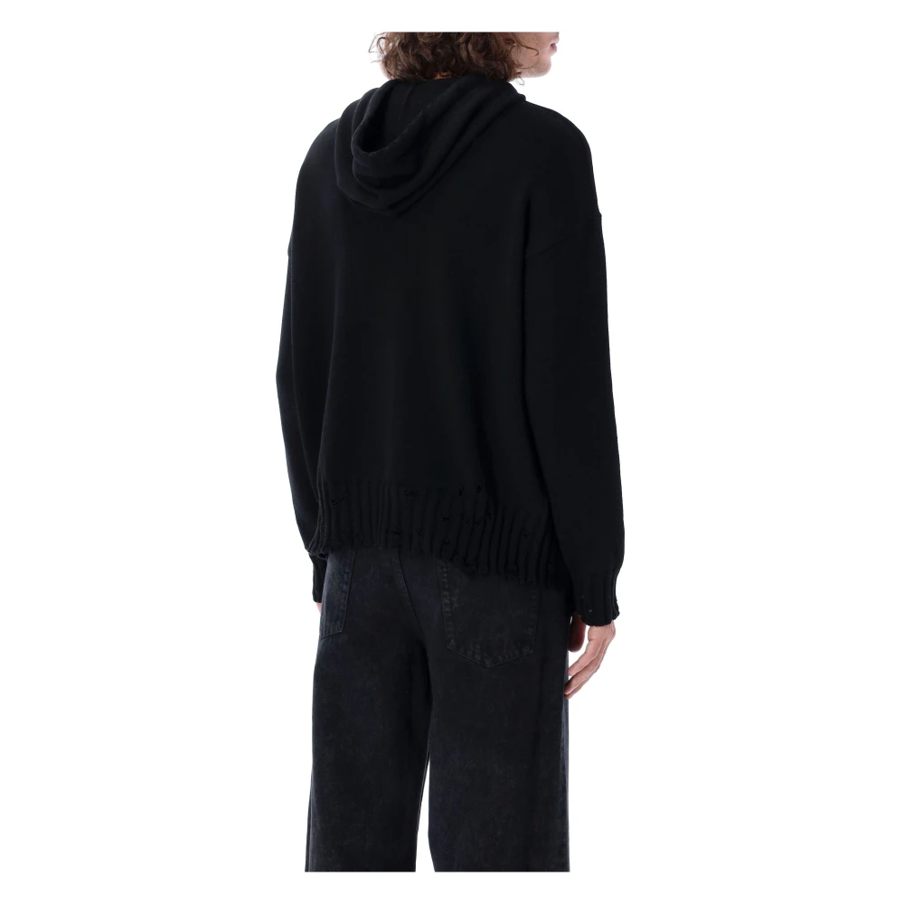 Marni Zwarte Hooded Gebroken Gebreide Trui Aw24 Black Heren