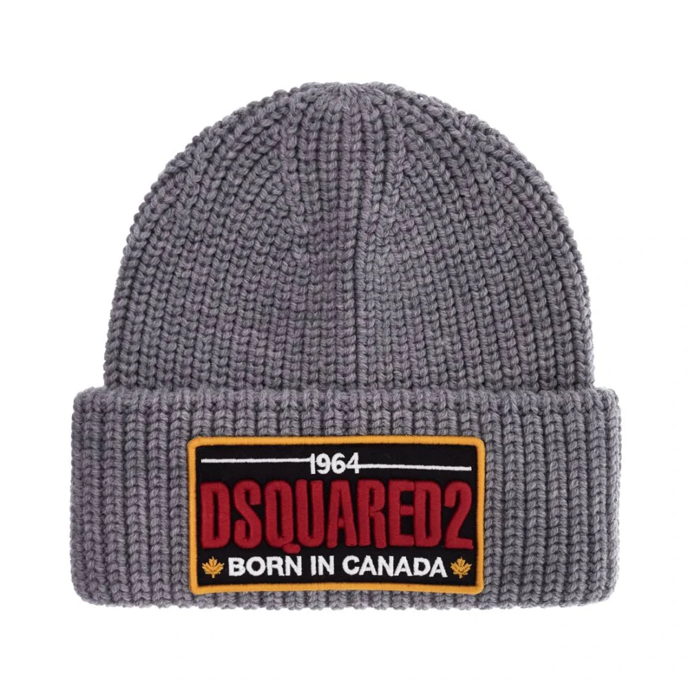 Dsquared2 Geribbelde Wol Oversized Beanie Hoed Gray Heren