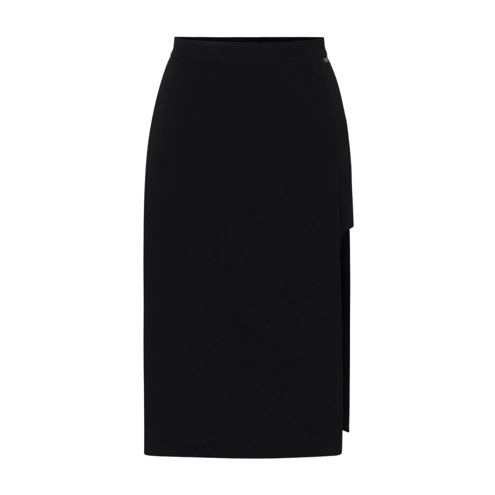 Elisabetta Franchi Zwarte Crêpe Rok met Logo Bedel Black Dames