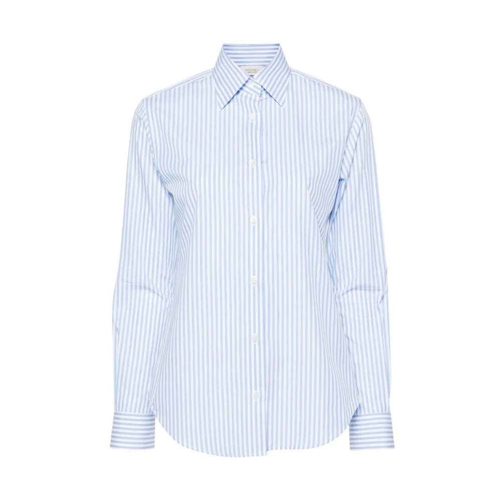 Mazzarelli Gestreept Katoenen Overhemd Klassieke Kraag Blue Dames