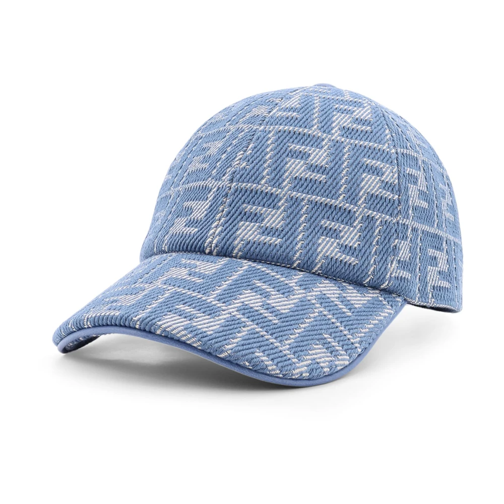 Fendi Jacquard FF canvas Baseball pet met lederen Blue Dames