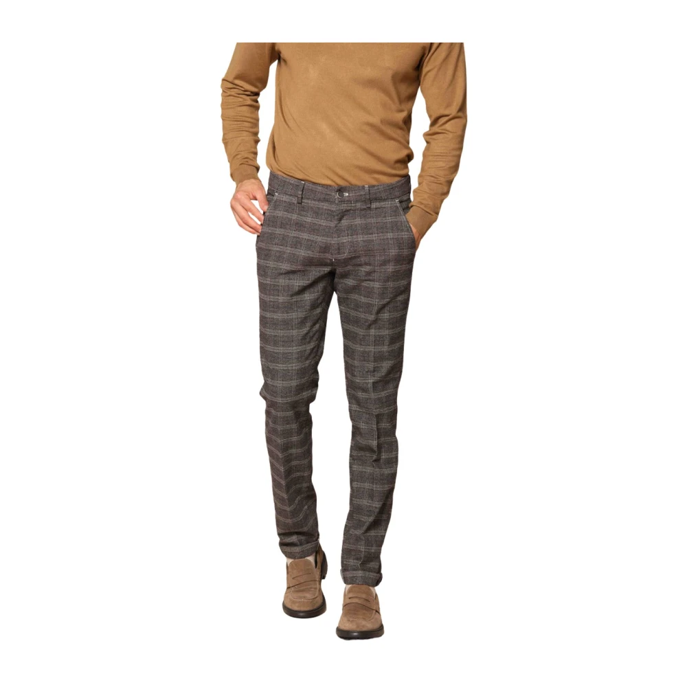 Mason's Slim Fit Katoenen Chino Broek met Glen Check Patroon Gray Heren