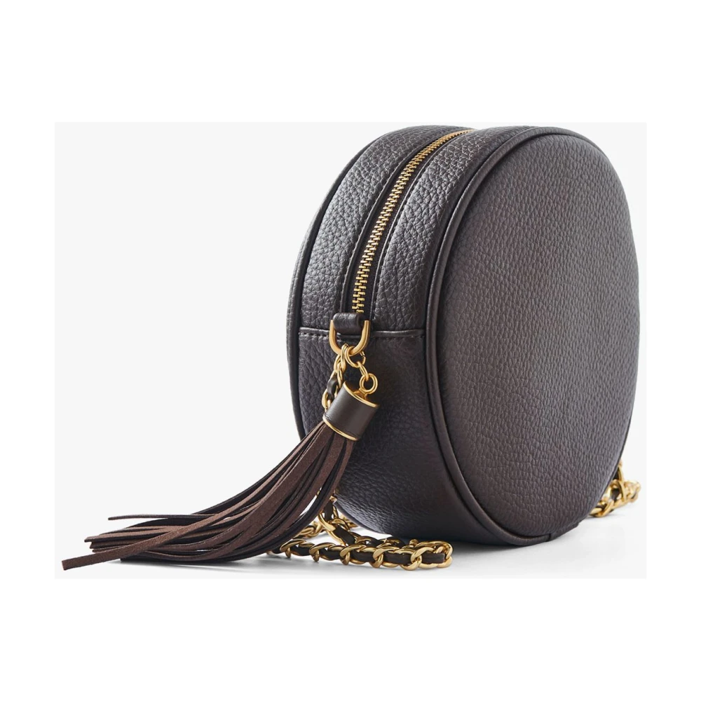 Manila Grace Mini ronde eco-leren tas met afneembare kettingriem 3D-logo en gouden accenten Brown Dames