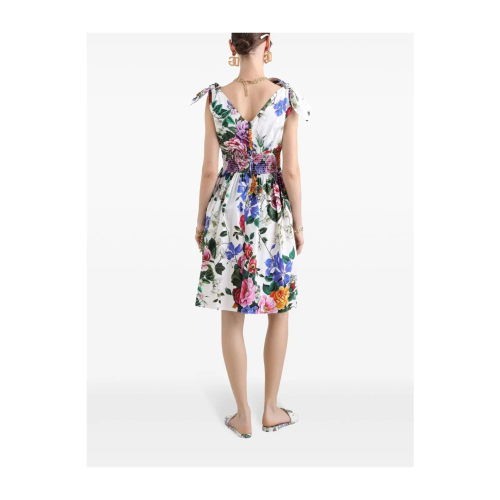Dolce & Gabbana Witte V-hals Mouwloze Jurk Multicolor Dames