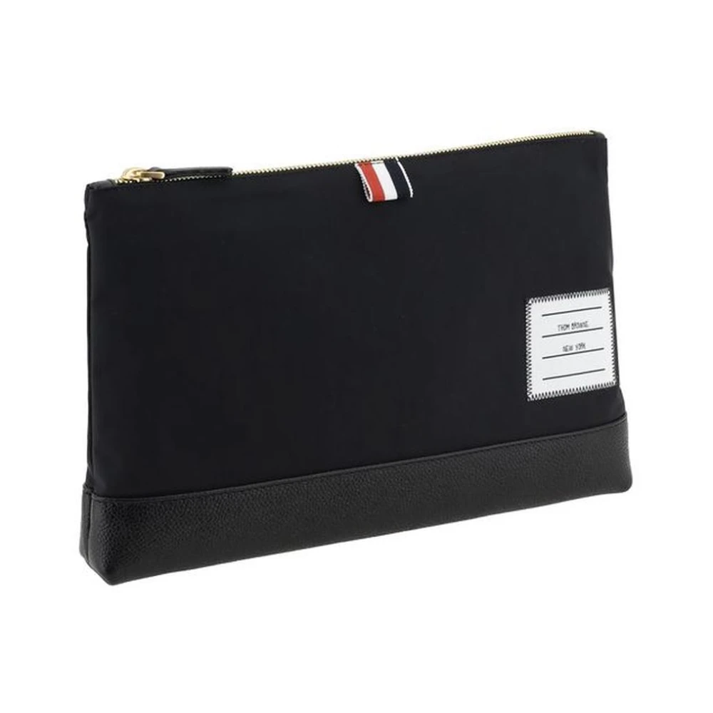 Thom Browne Pouch Tas met Bovenrits en Leren Basis Black Heren