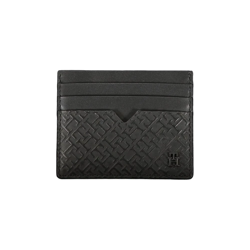 Tommy Hilfiger Elegante leren kaarthouder met contrastdetail Black Heren