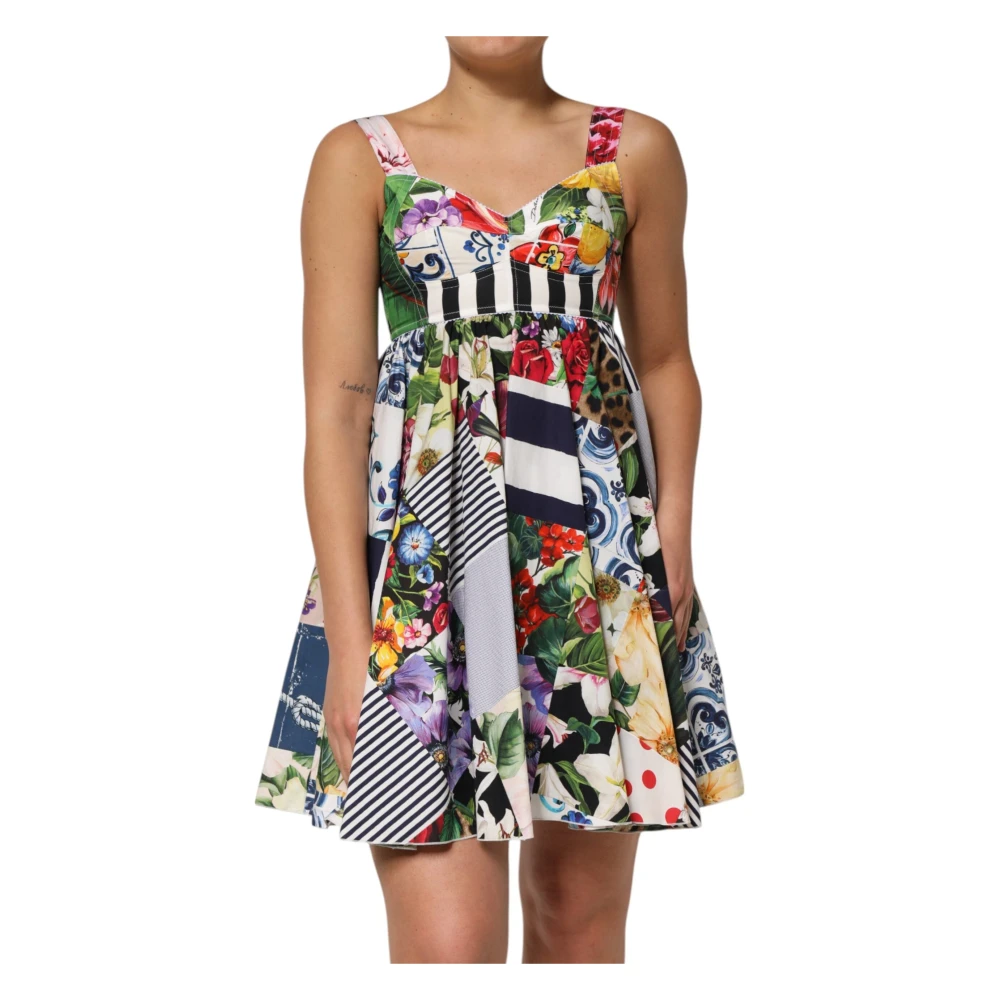 Dolce & Gabbana Women's Multicolor Short Dresses, 3XS, Patchwork Cotton Aline Mini Dress