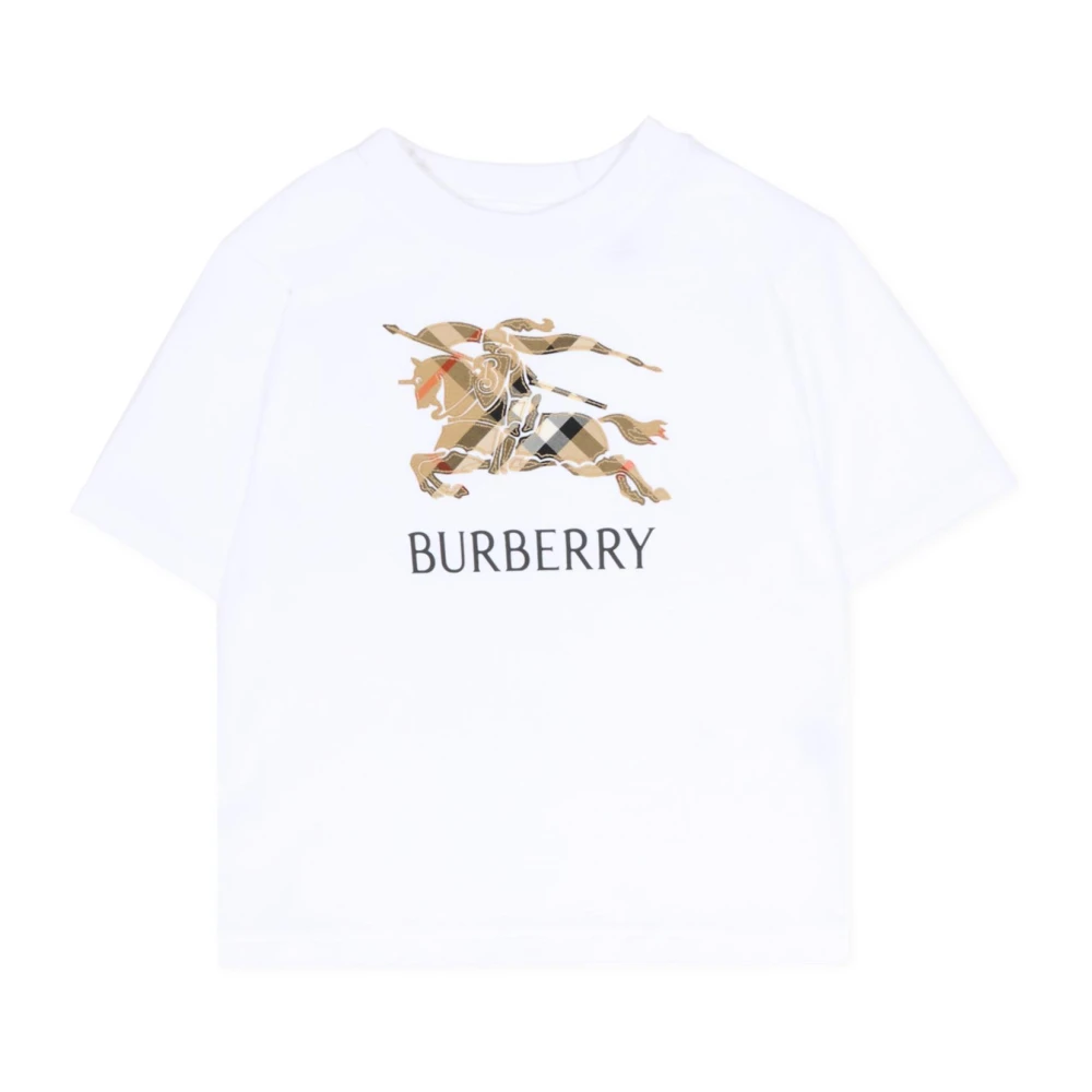 Burberry Boys White Kids Short Sleeve T-Shirts, 18 M, Checked Sleeve T-Shirt