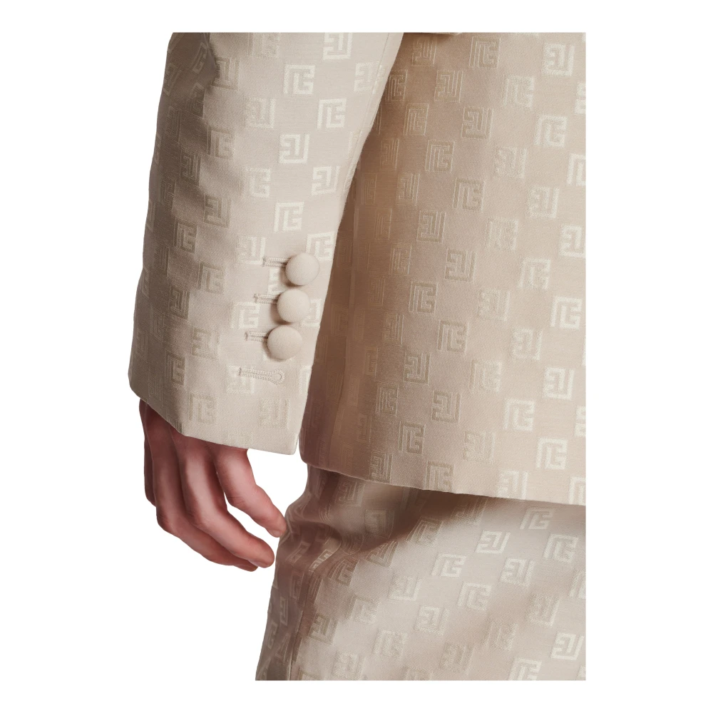 Balmain 1-button jasje in PB Labyrinth jacquard Beige Heren