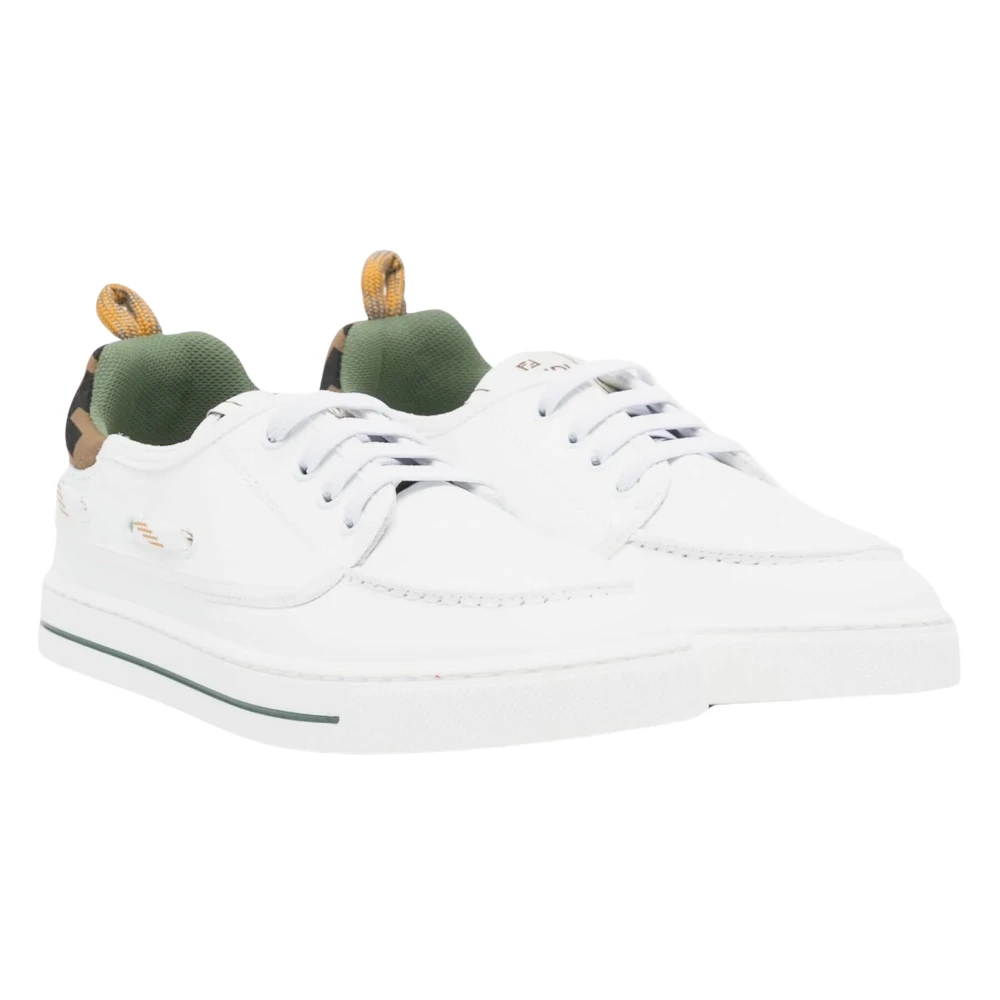 Fendi Boys White Sneakers,, Leather Jacquard Kids Trainers Size 27 Eu