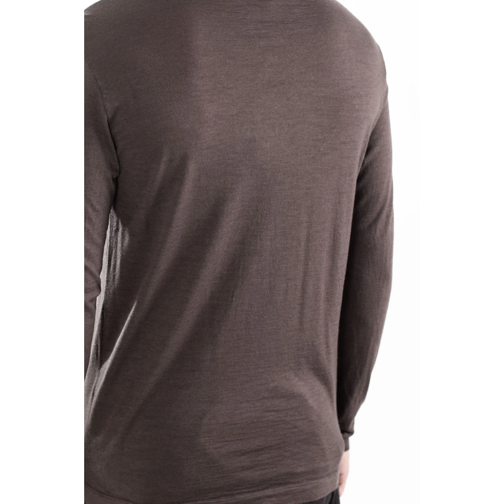 Transit Fijne Wol Lange Mouw Tee Brown Heren