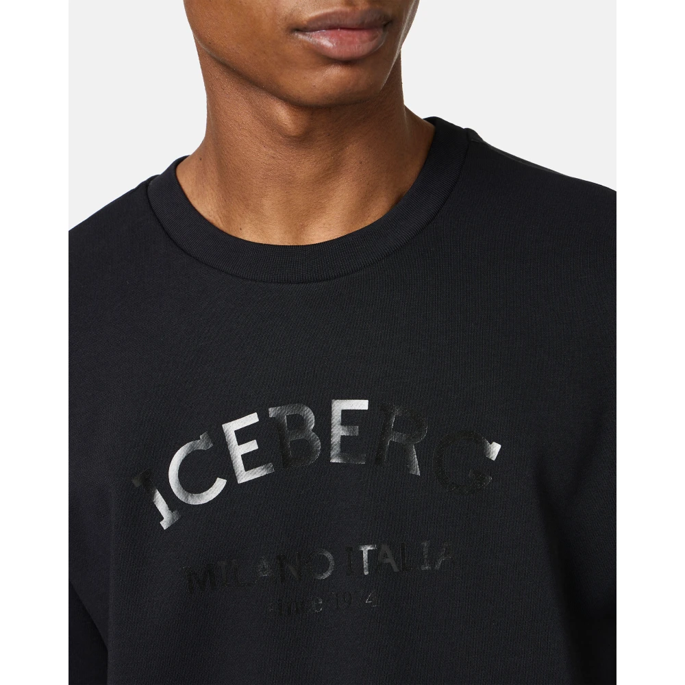 Iceberg Zwarte crewneck slim fit sweatshirt met logo Black Heren