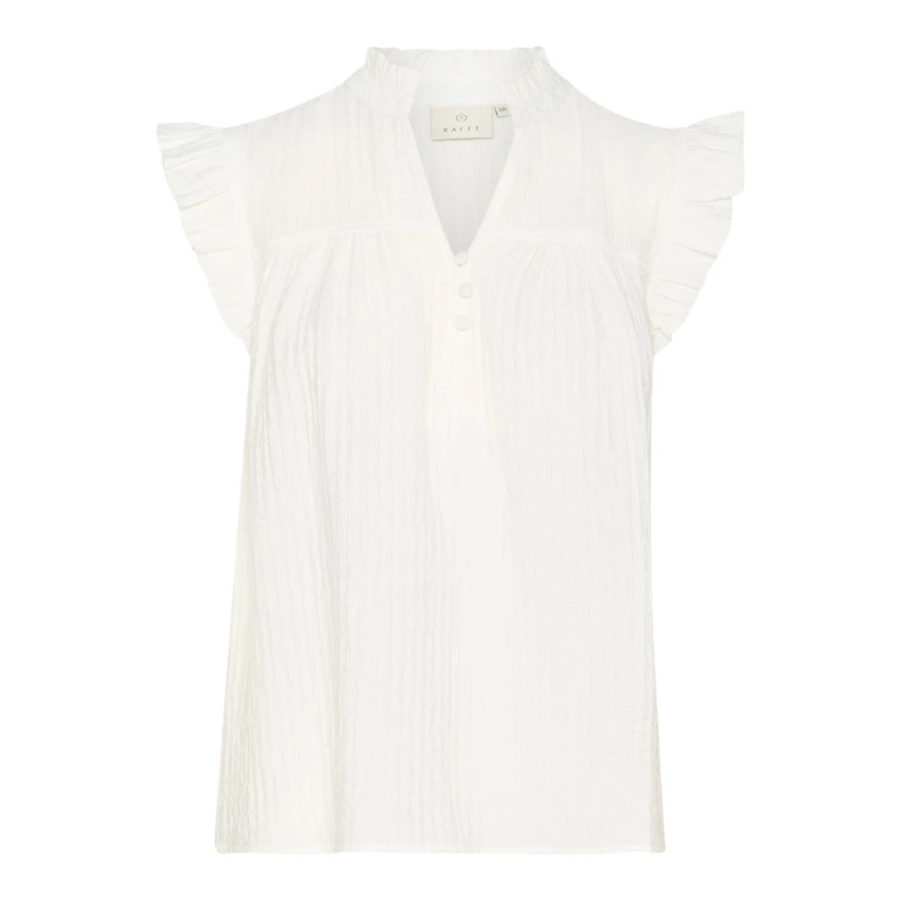 Kaffe Women's White Blouses, M, Feminine Blouse With Ruffle Sleeves