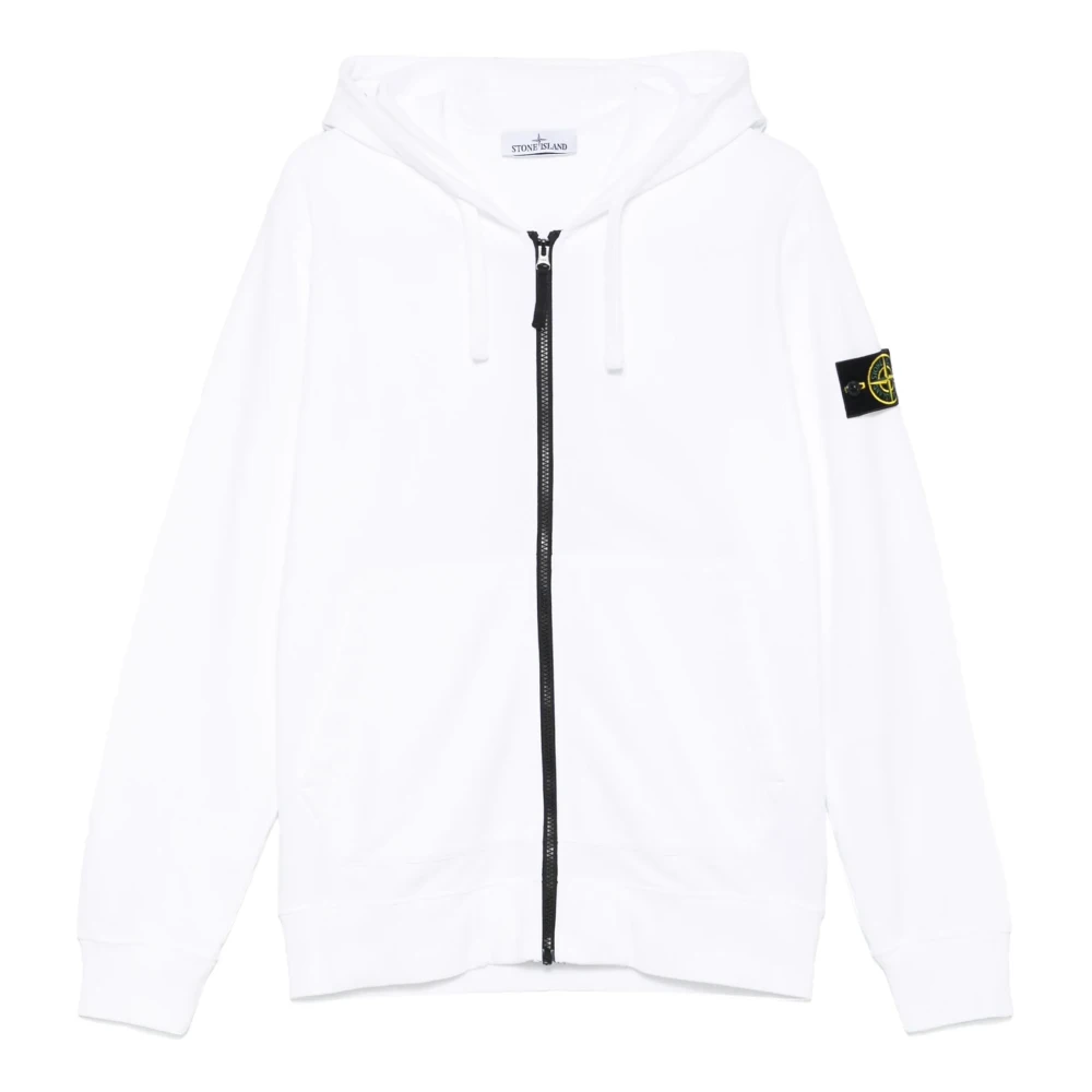 Stone Island Organische katoenen capuchontrui met rits White Heren